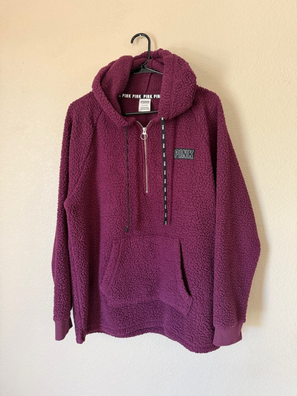 Victoria’s‎ Secret PINK Sherpa Hoodie Quarter Zip Burgundy Size Large